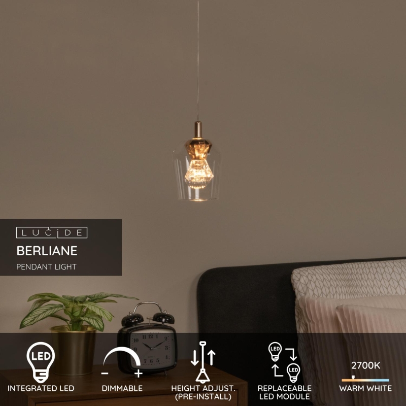 Lucide BERLIANE - Závesné svietidlo - Ø 12 cm - LED Rozm. - 1x3W 2700K - Transparent